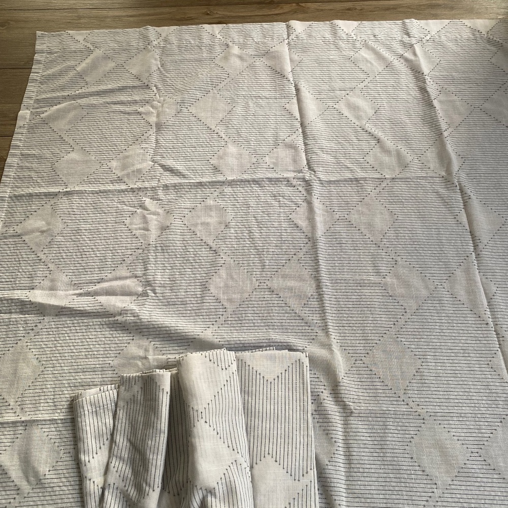 White & Grey Geometric Curtains (2 Panels)